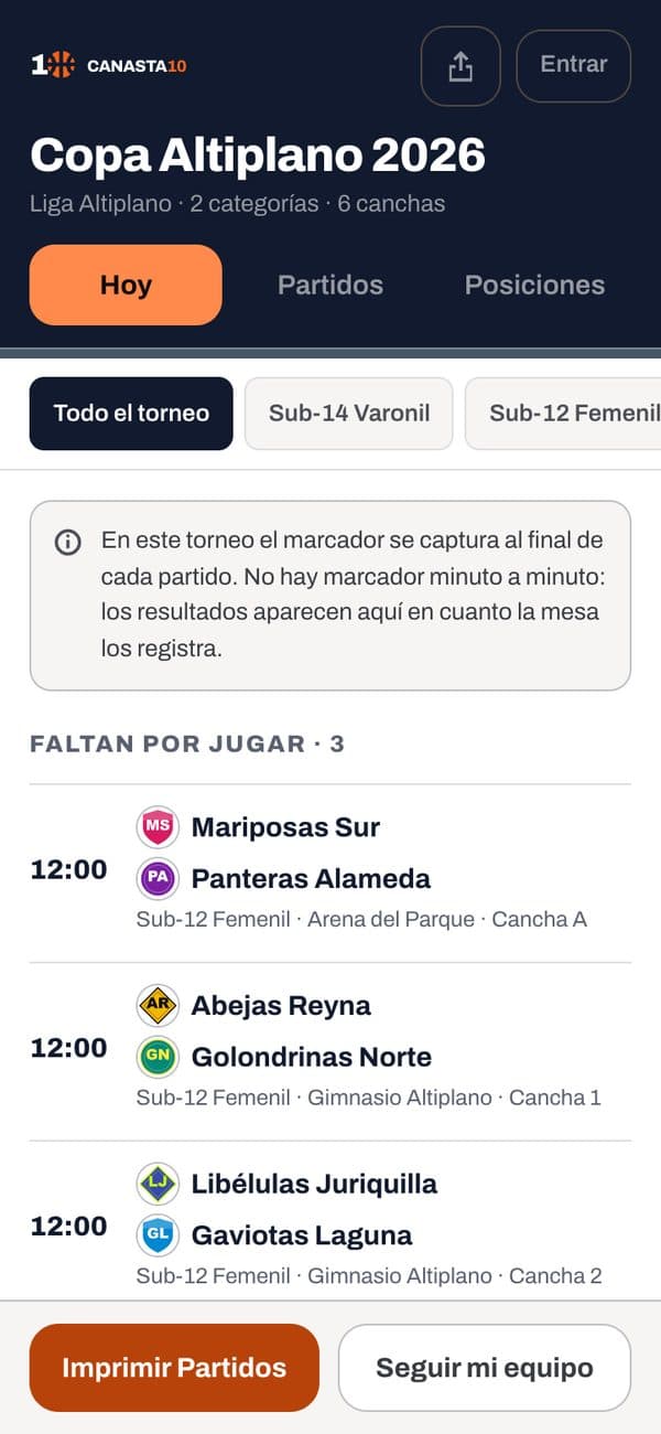 Pantalla Hoy en el celular con los partidos del día y el escudo de cada equipo